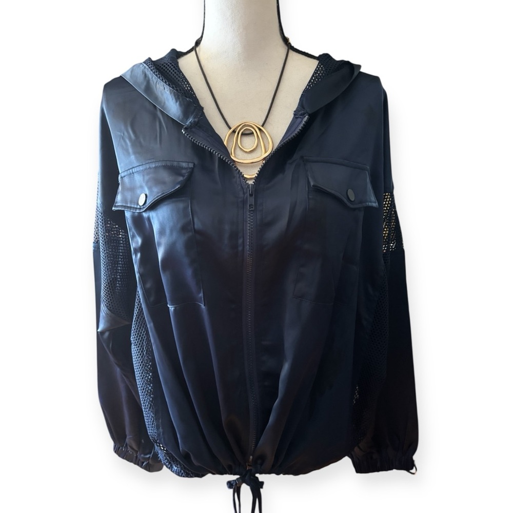 Women's Dark Blue Hooded Jacket - Picture 3 of 8